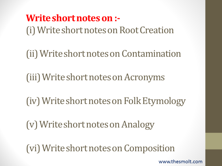 write-short-notes-on-root-creation-contamination-acronyms-folk