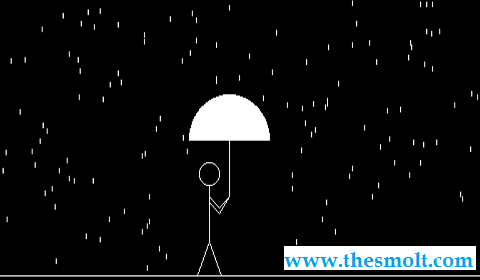 Computer graphics program for a man walking in rain with an umbrella