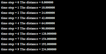 Distance traveled program in C